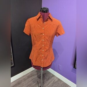 Women’s Short-Sleeve Polka Dot Button-Up Top - Orange